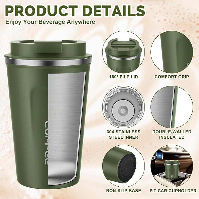MOMSIV 12oz Travel Coffee Mug, Insulated Coffee Cup with Leakproof Lid | 6-Hour Heat Retention, 360°Leak proof, Vacuum Stainless Steel Double Walled, BPA-free, Reusable And To Go Coffee Mug
