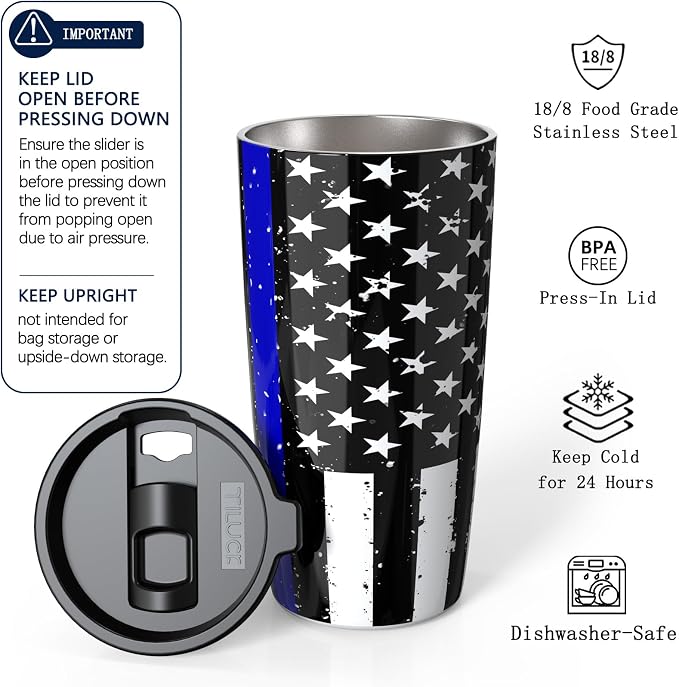 TILUCK 20 oz Insulated Coffee Tumbler with BPA-Free Lid | Travel Coffee Mug, Dishwasher Safe, Cup Holder Friendly, Double-Wall Vacuum Insulation for Hot & Cold Drinks, BlackFlag
