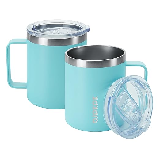 BJPKPK 2PCS Insulated Coffee Mug with Lid, 14oz Stainless Steel Tumbler | Travel Coffee Mug with Handle, Vacuum Insulated Tumbler Cup for Camping, Office, Home, BPA Free Lid, Hot & Cold