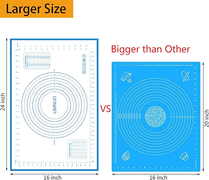 Silicone Baking Mat，Non Stick Rolling Dough with Measurements for Pie Pizza Cookies Fondant Making，Extra Thick Non Slip Silicone Pastry Mat (Blue, XL-20"×28")