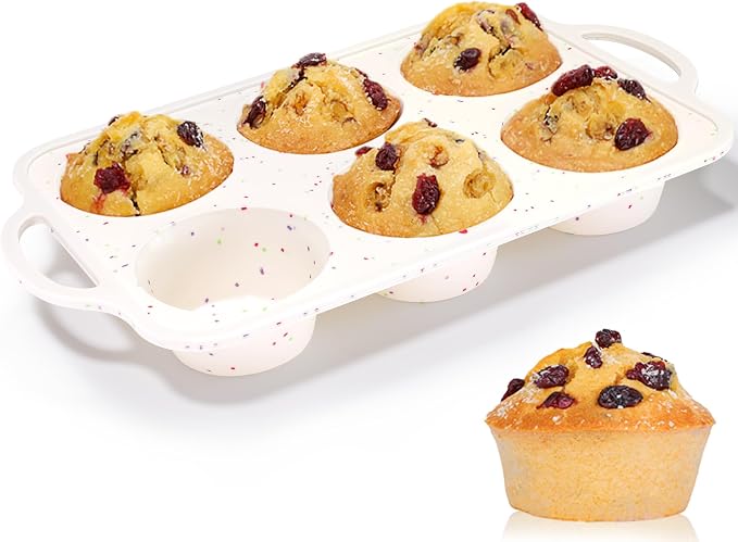 Jumbo Muffin Pan, Metal Reinforced Frame 3.5 inch Large Silicone Cupcake Pan 6 cups Large Muffin Pan with Handle Nonstick Jumbo Muffin Tin for Baking Giant Homemade Muffins, Cupcakes, Frittatas