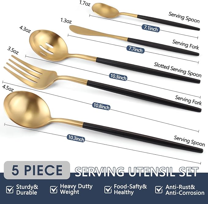 Blackgold Serving Utensils Set, 5pc Stainless Steel Serving Spoons | Serving Spoon,10.3’’,Utensils set for Parties,Buffet Serving Utensils,for Party Banquet,Heavy Duty Flatware,Dishwasher Safe