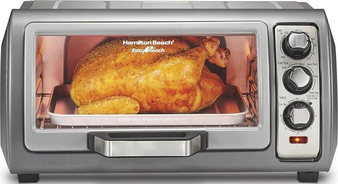 Hamilton Beach Easy Reach 6 Slice Countertop Convection Toaster Oven | Roll-Top Door For Easy Access | Bake, Broil & Toast Functions | 150 to 450ºF Adjustable Temp | Auto Shutoff | Silver