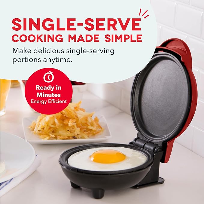 Dash Mini Maker Griddle, 4 Inch Nonstick Cooking Surface, Red | Compact Electric Mini Pancake Maker, Quick Heating, Single Serve Eggs, Hash Browns & Breakfast Sandwiches