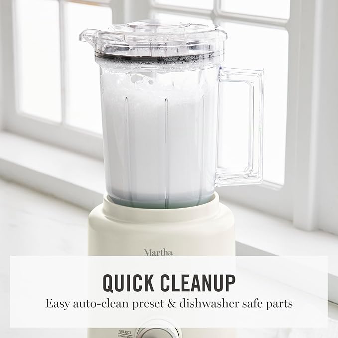 Martha Stewart 50oz Countertop Blender, 3 Speeds, 5 Presets, Linen Cream | BPA-Free Pitcher, Smoothies, Margaritas, Milkshakes & Ice Crushing, Stainless Steel Blades, Auto-Clean, Dishwasher-Safe Parts