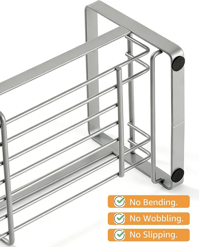 HULISEN Large Kitchen Sponge Holder, 304 Stainless Steel Sink Caddy, Grey | Removable Drain Tray, Holds Sponges Soap Bottles Brushes, Countertop Storage, No Dispenser or Brush
