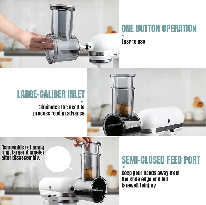 Stainless Steel Slicer Shredder Attachments for KitchenAid Stand Mixers | Vegetable Shredder, Cheese Grater, Salad Maker, Food Slicers Chopper Grinding Powder Accessories, Detachable 5 Blades