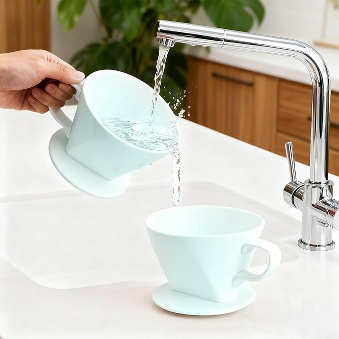 Ceramic Pour Over Coffee Dripper, V-Shaped Coffee Filter Cone | Brews rich, balanced coffee with a 3-hole design for smooth extraction and consistent flavor in every cup.