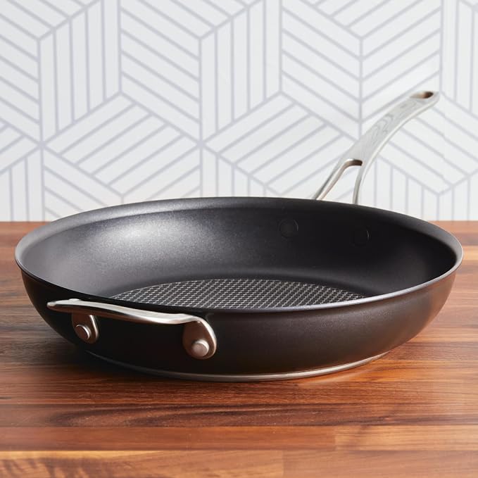 Anolon X Hybrid Nonstick Frying Pan with Helper Handle, 12-Inch | Premium Hybrid Non Stick Skillet, Oven Safe to 500°F, Dishwasher Safe, With Helper Handle, in Dark Gray