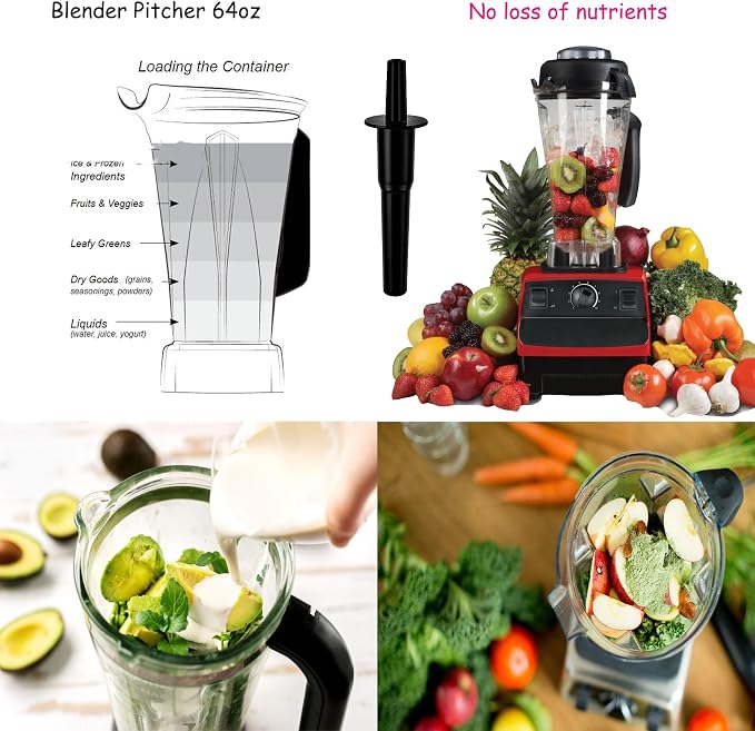 Blender Pitcher 64oz, With Classic Tamper,Compatible with 5200 5000 7500 Pro500 Vita-Prep Vm0101 Vm0102 Vm0103 Vm0197 E310 320 Explorian/Commercial Series etc blender, 10 Year Warranty | Blender Pitcher 64oz, Compatible with Vit 5200 5000 7500 Vm0103 V...