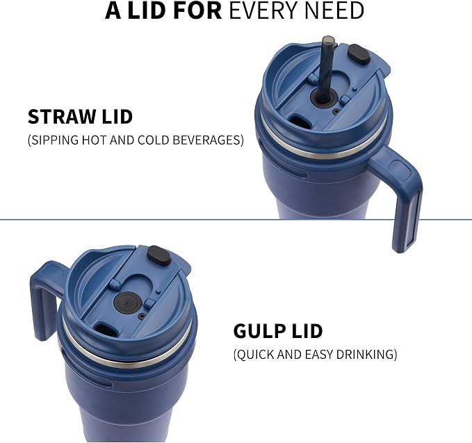 20 oz Insulated Travel Coffee Mug Tumbler with Handle and Straw | Leakproof Stainless Steel Coffee Cup with Lid, Double Wall Vacuum Ice Thermal Cup, Navy and Army Green