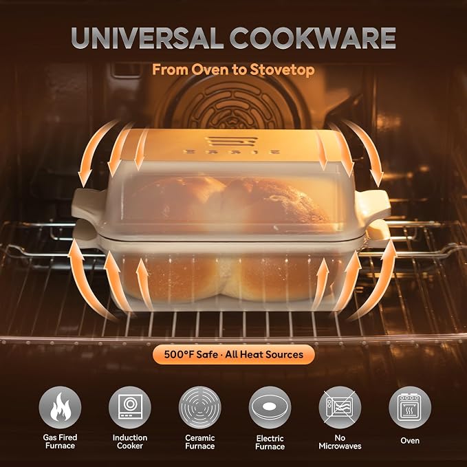 Enameled Cast Iron Dutch Oven for Sourdough Bread Baking, 9×5 Dutch Oven Pot with Lid, 2 in 1 Bread Baking Pans with Lid, Roasting & Braising, Easy Release, Oven & Induction Safe (4.2 QT,White)
