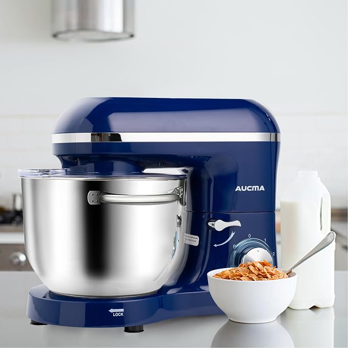 Aucma Stand Mixer,6.5-QT 660W 6-Speed Tilt-Head Food Mixer, Kitchen Electric Mixer with Dough Hook, Wire Whip & Beater (Royal Blue, 6.5QT)