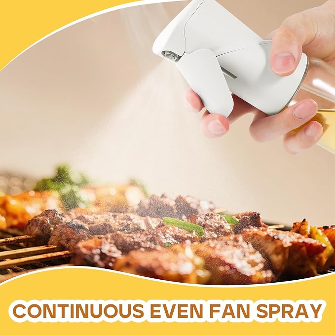 Oil Sprayer for Cooking, Upgraded 7.4oz Olive Oil Sprayer Mister, Large Olive Oil Spray Bottle for Air Fryer, Salads, BBQ & Kitchen, Professional Oil Sprayer with Even Mist（White）