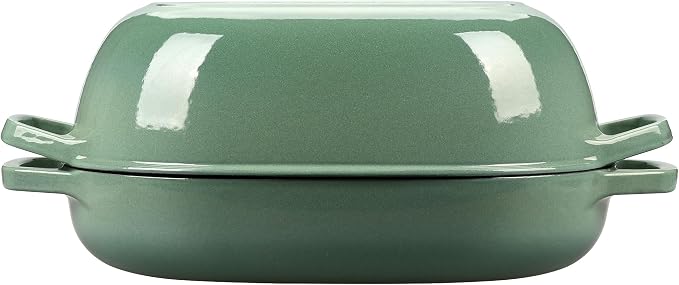 EDGING CASTING Enameled Cast Iron Oval Dutch Oven Pot with Lid, Dutch Oven for Sourdough Bread Baking, Bread Oven, Bread Dutch Oven, Oval Bread Pan, 7qt, Sage Green
