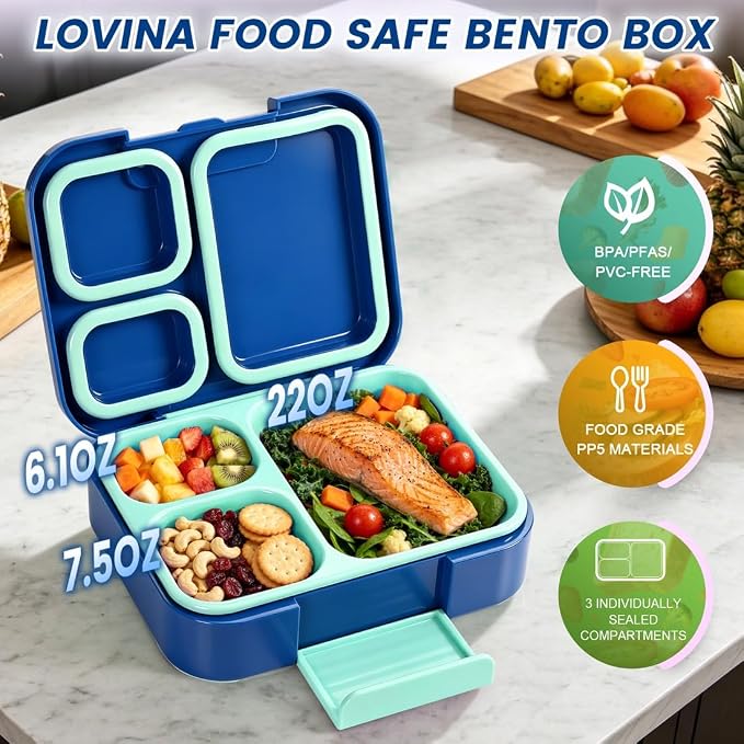 Bento Lunch Box Set For Kids Adult With Thermo Bag, BPA-Free, Leak-proof | 36 OZ Durable, All-In-One Lunch Box Kids Kit With DIY Stickers Sauce Cup, Dishwasher Safe(Blue)