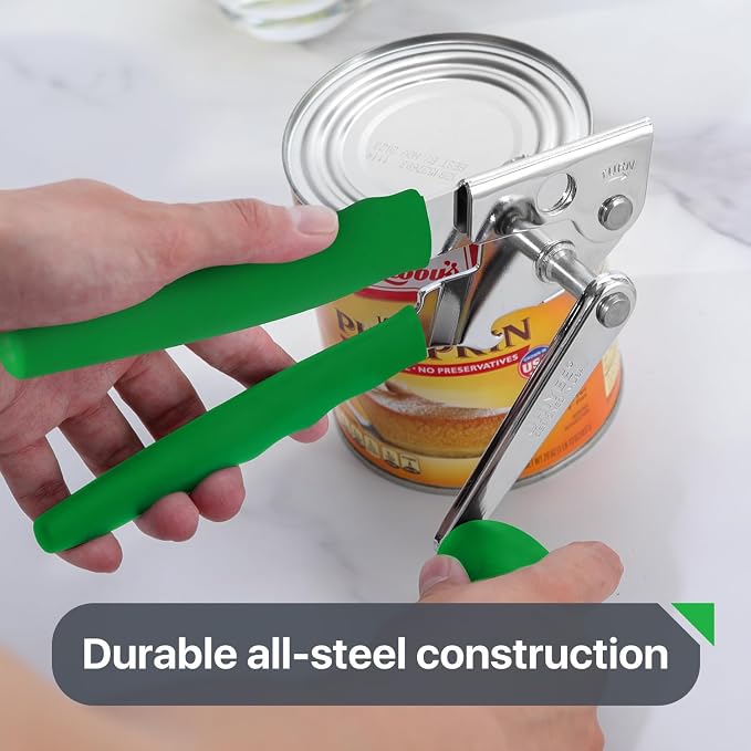 UHIYEE Commercial Can Opener Heavy Duty, Hand Crank for Large Cans, Green | Manual Can Opener, High-Carbon Blade, Extra-Long Handle, Oversize Knob, Built-in Magnet & Bottle Opener, For #10 Cans