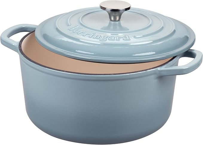 Enameled Cast Iron Dutch Oven Pot with Lid, for Sourdough Bread Baking, Round Dutch Ovens, 6 Quart, Sea Salt
