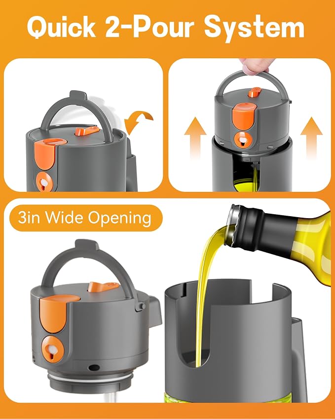 Olive Oil Sprayer & Dispenser Bottle for Cooking 17oz Dark Glass Oil Mister | 2-in-1 Sprayer & Pourer, Leakproof, Fine mist, Light-Blocking, Wide Mouth for Easy Refill & Clean, 8 Oil Labels, Reusable