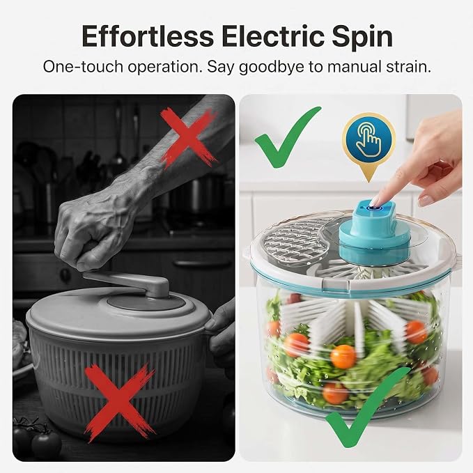2026 Multifunctional Electric Fruit Cleaner＆Salad Spinner, Upgraded Fruit Washer Spinner Bowl with Non-Slip Base,Ultra-Fast Spin-Drying with One Touch，Blue