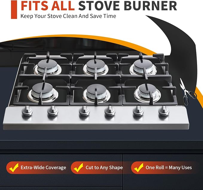 Buself Large Roll-Up Oven Liners – 17” x 75” Non-Stick, Reusable Heavy Duty Mats for Oven Bottom, Toaster & Oven Types – BPA & PFOA Free Kitchen Accessory (Black)