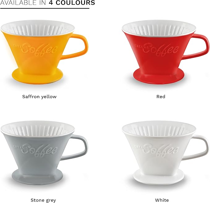 Creano Porcelain Coffee Dripper Stone Grey - Ceramic Cone Brewer - Pour Over Coffee Maker for Filter Bags Size 4 - Easy Manual Brew for pure taste - also for Camping, Hiking