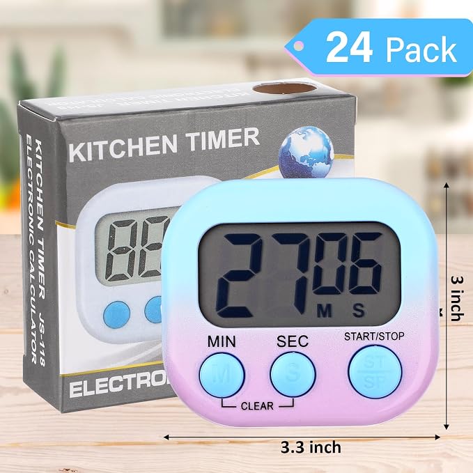 Weewooday 24 Pcs Digital Kitchen Timer Magnetic Timer Bulk On/Off Switch Minute Second Count up Countdown Loud Alarm for Exercise Cook Baking (Gradient Color)