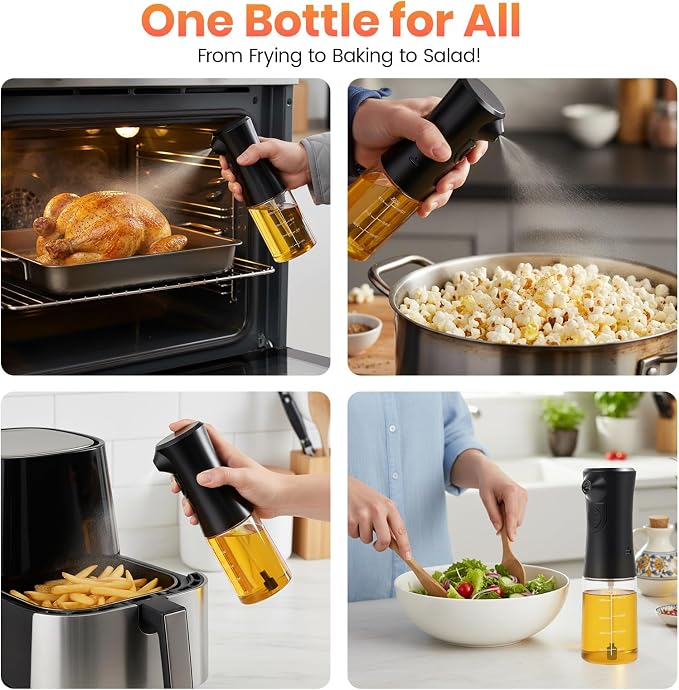 Electric Oil Sprayer for Cooking, 5oz Glass Oil Mister Spray Bottles | Precisely Control Fine Mist, Continuous Spray, Refillable & Rechargeable Olive Oil Kitchen Sprayer for Air Fryer, Salad, BBQ