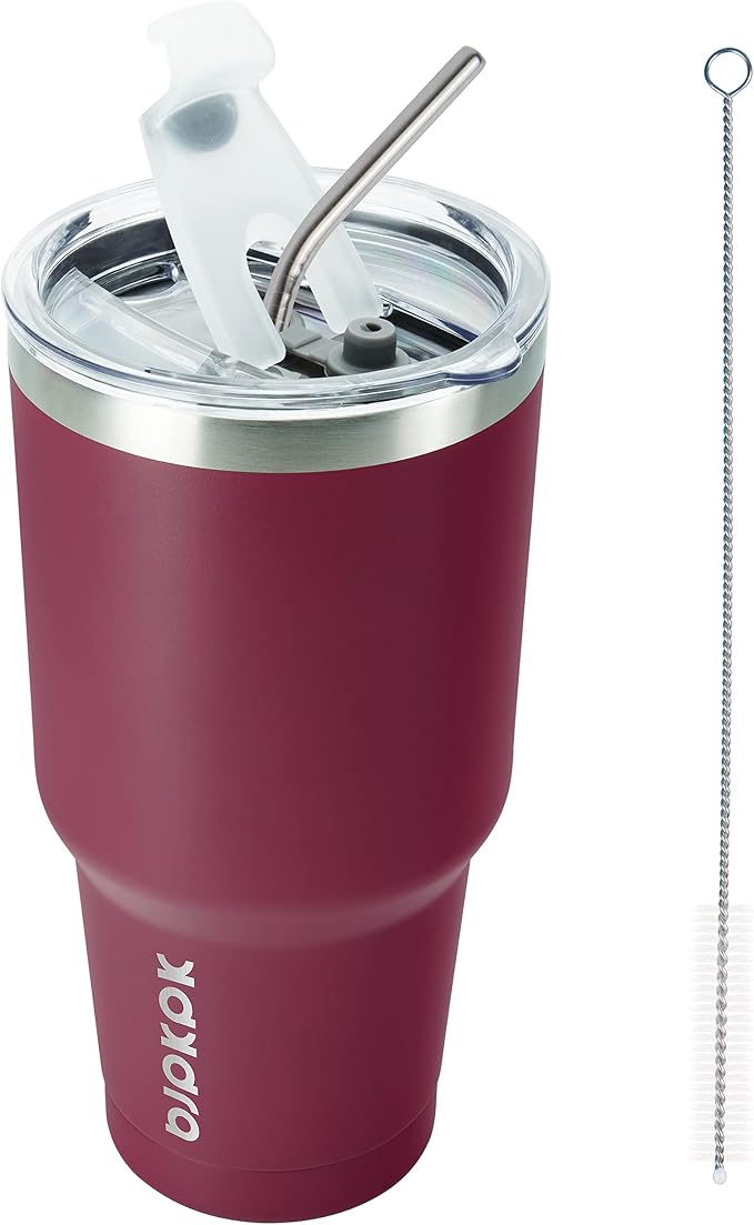 BJPKPK 30 oz Tumbler with Lid and Straw, Insulated Stainless Steel Cup | Double Wall Vacuum, BPA Free, Leak Proof, Keeps Hot/Cold, Travel & Beach Ready, Car Holder Fit, Brick Red