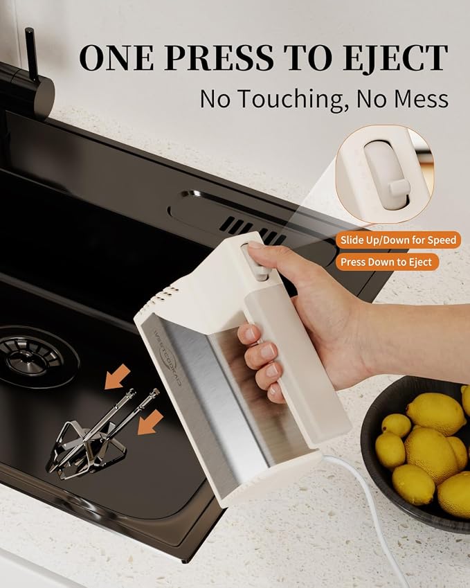 Hand Mixer 5-Speed 200W Turbo 4 Stainless Steel Accessories Classic White | Lightweight Electric Hand Mixers for Whipping Egg Cream&Baking Cakes with Turbo Ultra Power, Gift for Women and Mom
