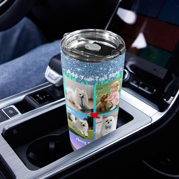 Personalized Tumbler Custom Vacuum Insulated Travel Mug Customizable Coffee Cup with Your Photos and Text Christmas Birthday Gift (4 Photos+Text)