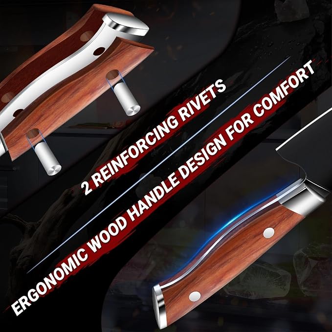 TIVOLI 3 PCS Kitchen Knife Set - Black Blade Rustproof Coating | German High Carbon Stainless Steel, Full Tang Ergonomic Wood Handle, Gift Box, Stain Resistant & Easy to Clean, for Cooking