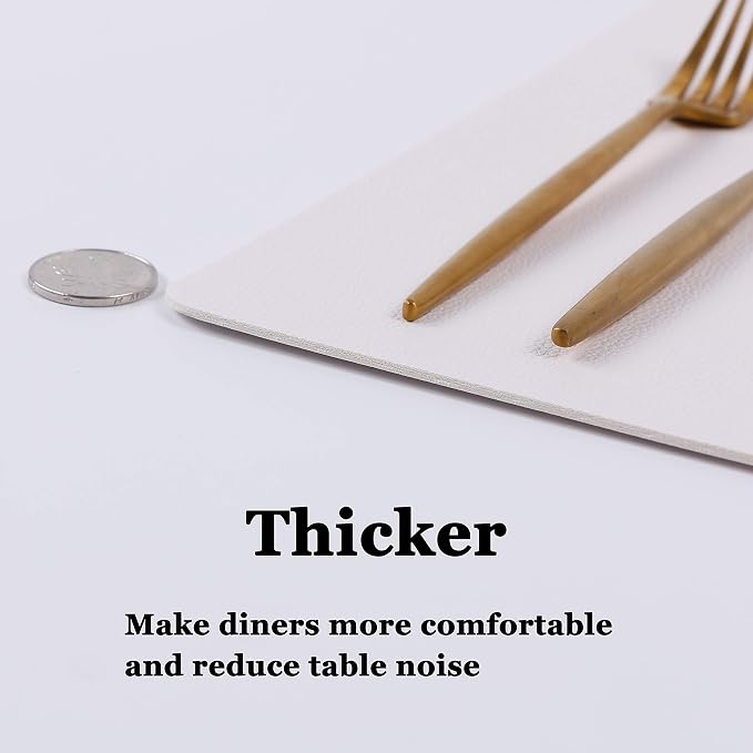 Wipeable Placemats Leather Table Mats Waterproof Heat-Resistant Easy to Clean for Dining Table Set Kitchen Table (4, White)