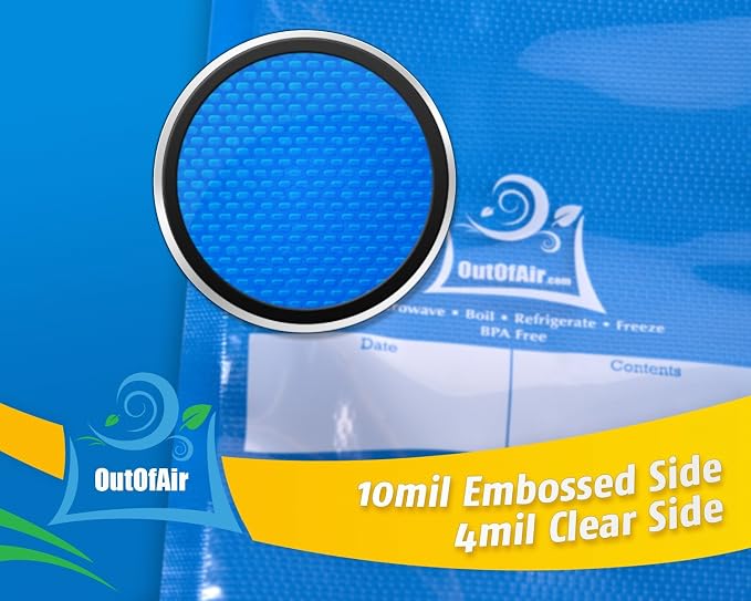 11" x 25' Rolls (Fits Inside Machine) BULK 8 Pack (200 ft total) OutOfAir Vacuum Sealer Rolls Works With FoodSaver & Other Machines, 33% Thicker BPA Free Sous Vide Commercial Grade Bags