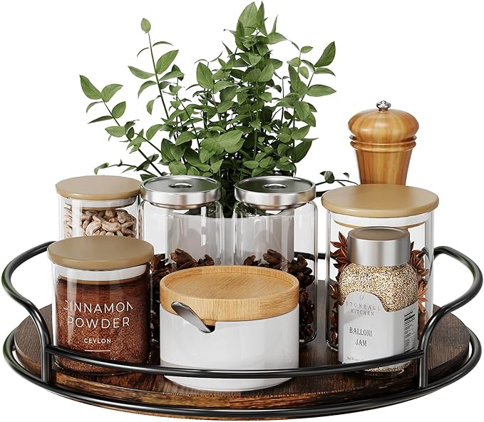 LAMU 10'' Lazy Susan Organizer, Wooden Lazy Susan Turntable for Cabinet, Table Top, Kitchen, Pantry, Bathroom Countertop Organizer, 1 Pack