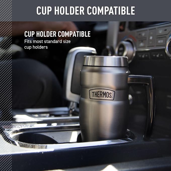 THERMOS Stainless King Travel Mug with Handle, 16oz, Army Green | Vacuum-Insulated Travel Mug with Handle for Hot & Cold Drinks, Stainless Steel Coffee Mug with Lid for Commuting