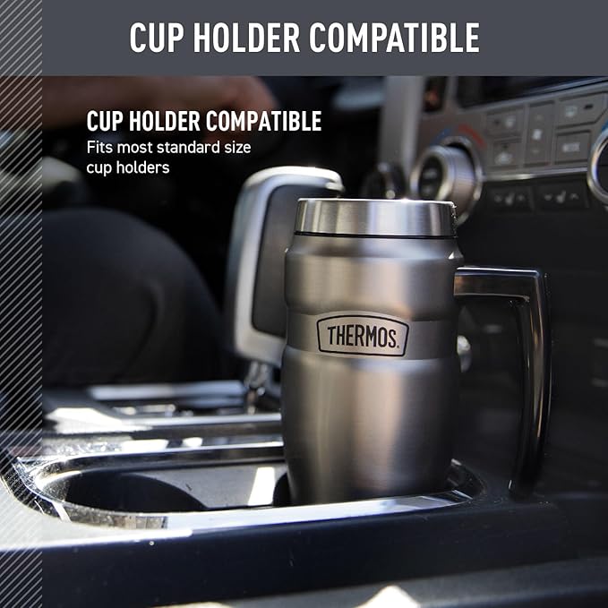 THERMOS Stainless King Travel Mug with Handle, 16oz, Midnight Blue | Vacuum-Insulated Travel Mug with Handle for Hot & Cold Drinks, Stainless Steel Coffee Mug with Lid for Commuting