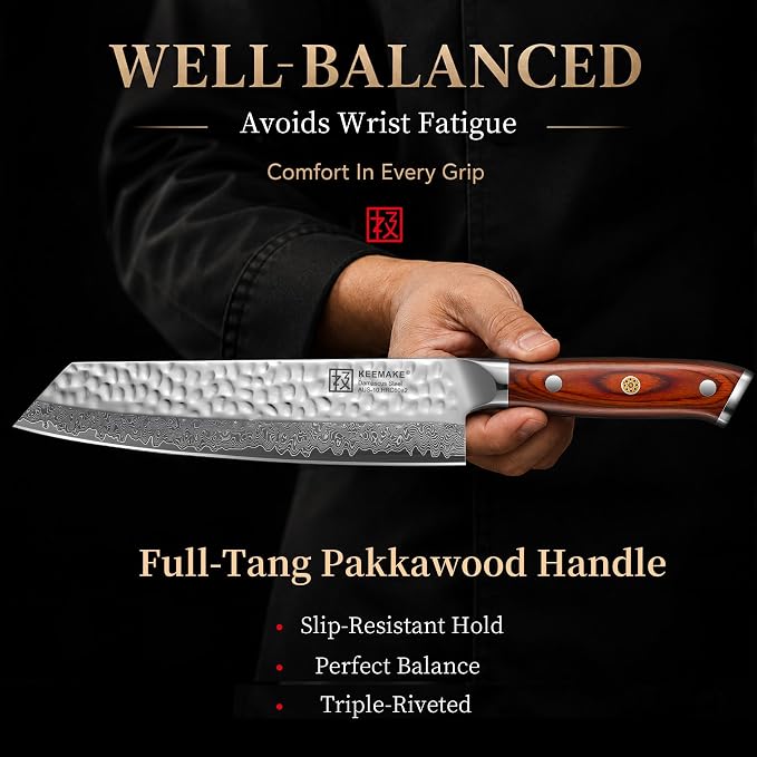 8" Damascus Chef Knife, VG10 Japanese Knife with Ash Sheath | Ultra Sharp 10° Edge Kiritsuke Kitchen Knife, 67 Layers Hand Forged Hammered Cooking Knife for Meat, Vegetable, Fruit, BBQ