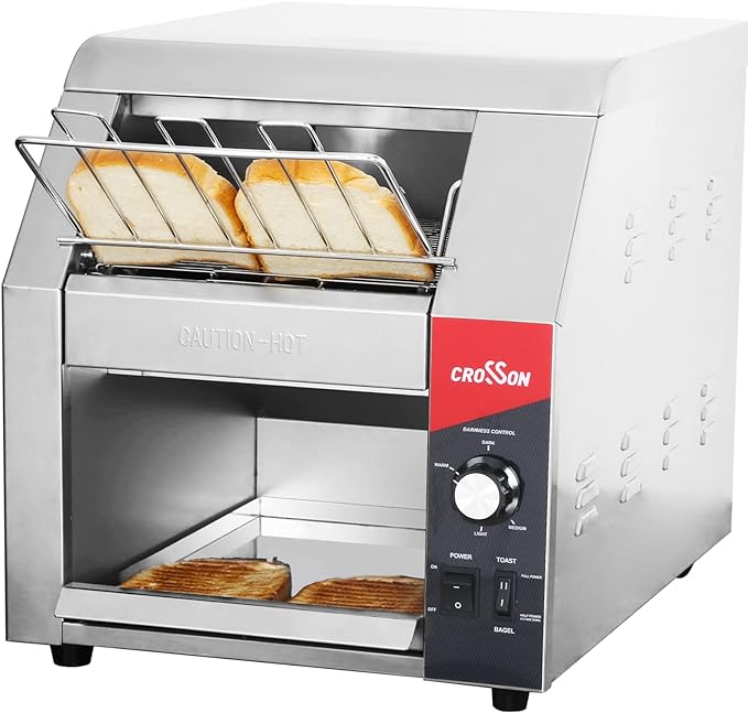 CROSSON ETL Listed Conveyor Toaster 450PCS/Hour 10" Wideness With 3" Opening Heavy Duty Commercial Toaster for Cafes,Buffets, Restaurants and Coffee shops-120V,1800W