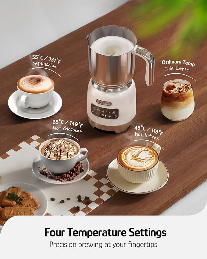 Hazel Quinn Milk Frother, Hot & Cold, Detachable Jug, 400ml, Pearl White | 5-in-1 electric milk frother and steamer, large capacity, stainless steel , dishwasher safe, for coffee/milk/hot choc