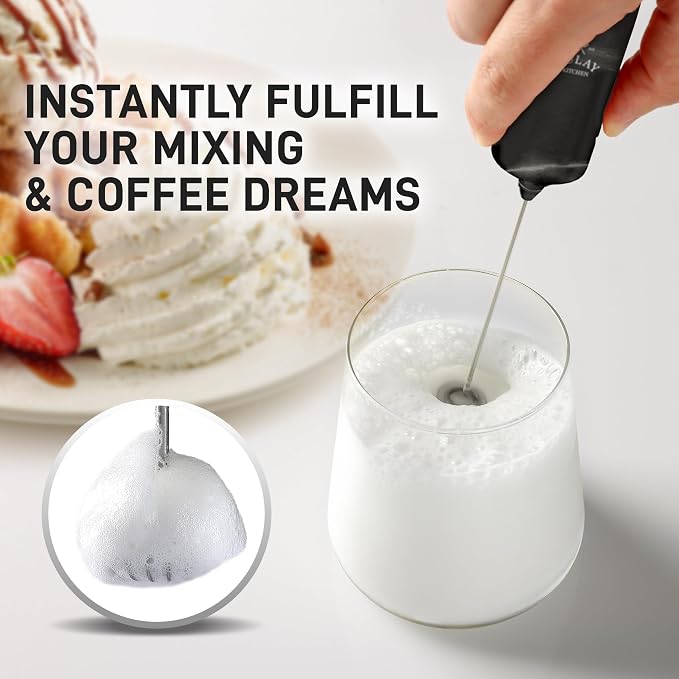 Mini & Mighty Milk Frother Wand – Powerful Handheld Coffee Frother, Battery Operated Drink Mixer – Compact Pocket Size – Detachable Whisk for Latte, Cappuccino, Matcha, Hot Chocolate