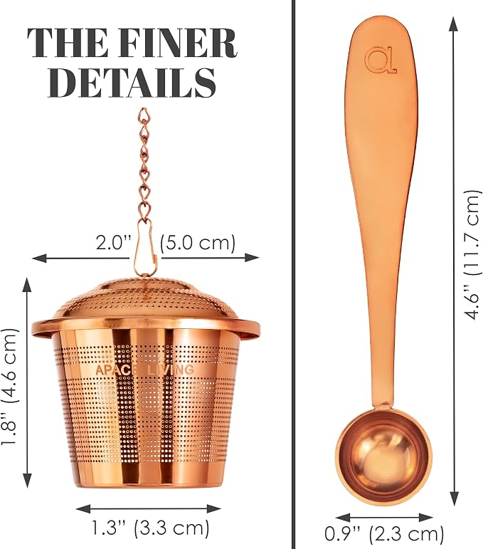 Tea Infuser Set of 2 with Tea Scoop & Drip Trays - 304 Stainless Steel Ultra Fine Mesh Loose Leaf Tea Strainer, Reusable Tea Steeper Basket for Rooibos, Green, Black, Herbal & Oolong Tea, etc