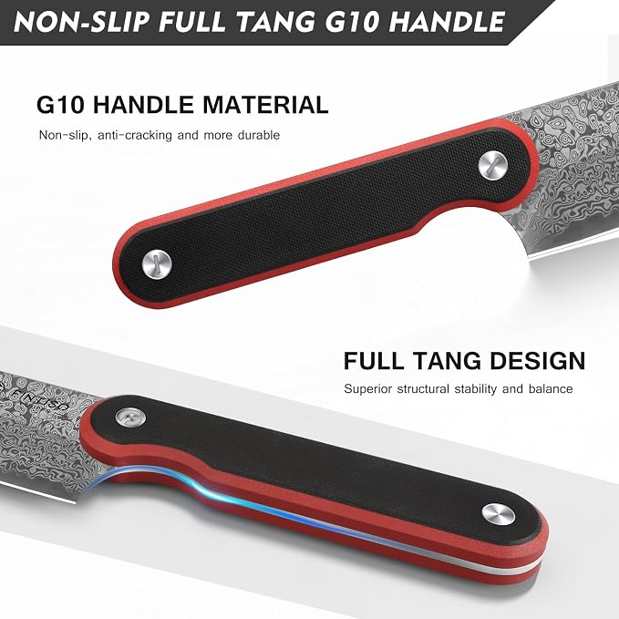 8" Chef Knife, 67-Layer Damascus Stainless Steel Kitchen Knife, G10 Handle | 8 Inch Damascus Knife with 10Cr15CoMoV Steel Core, Ultra-Sharp Cooking Knife with Ergonomic Full-Tang G10 Handle