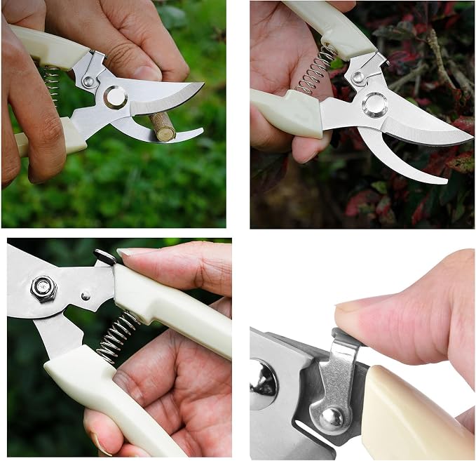 5pcs Garden Flower Shears Pruning Shears 6.9 inches Scissors Heavy Duty Plant Scissors for Cutting Flowers, Trimming Plants, Bonsai, Fruits Picking (White Handle 5pcs)