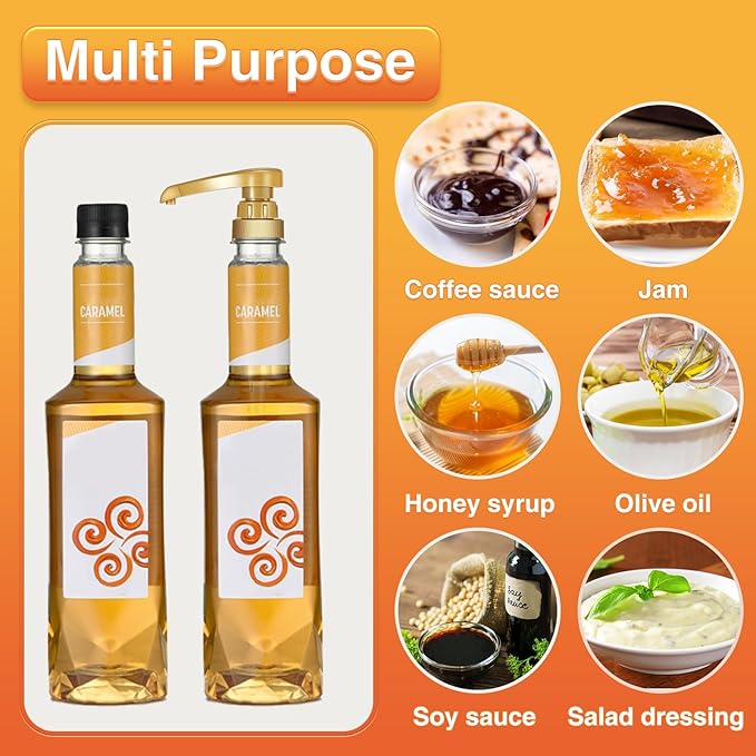 Coffee Syrup Pumps, 6 Pack Gold Syrup Pump | Skinny Syrup Pump for 750ml 25.4oz Syrup Bottle, Syrup Pump Dispenser for Coffee Bar Drinking Mixes,Davinci,Jordans