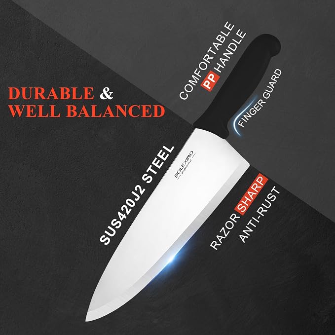 10" Professional Chef Knife, High Carbon Steel, Ergonomic (Black) | 10" High Carbon Stainless Steel,Versatile wide-blade chef knife,Non-Slip Ergonomic Handle,Durable, Stain-Resistant & Sharp.