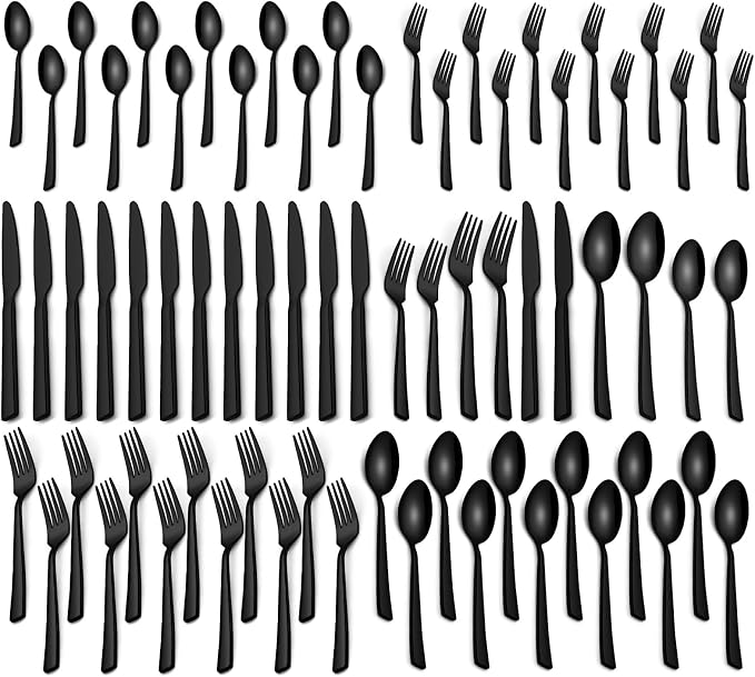 Yoehka 40 Pieces Black Silverware Set, Stainless Steel Flatware Set for 8 | Heavy Duty, Mirror Polished, Includes Knife/Spoon/Fork, For Home, Restaurant, Hotel, Dishwasher Safe