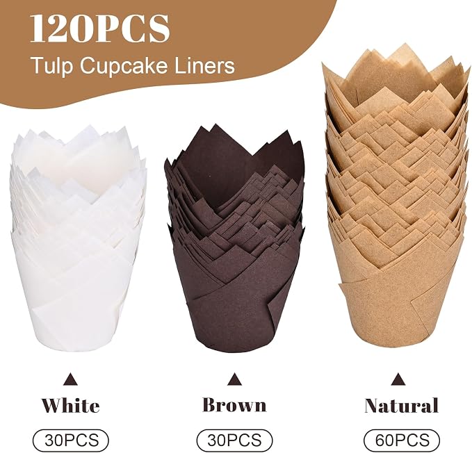 120 Counts Tulip Cupcake Liners for Baking Cups, Food Grade Parchment Paper Muffin Liners Holders, Standard Tulip Cupcake Liners, Greaseproof Cupcake Wrappers for Party, Christmas by Neyimqr (MIX)
