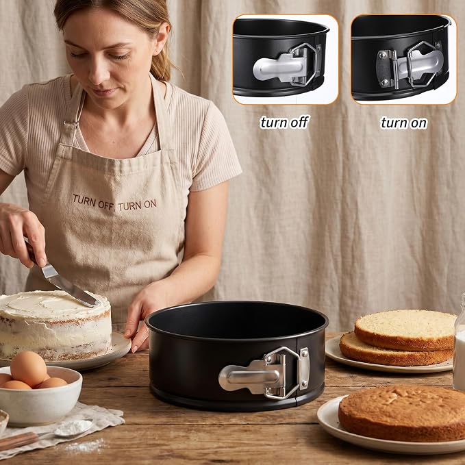 4 Pcs 6 Inch Black Springform Pan with 100 Baking Paper, Removable Bottom Carbon Steel Mini Cheesecake Pans Round Springform Cake Pan with Stainless Steel Spring Buckles for Baking Kitchens Restaurant