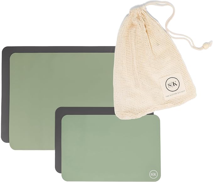 Reusable Silicone Oven Baking Mats Gift Set Bundle, 2 Half-Sheet, 2 Quarter-Sheet, Sage Green, Dark Gray